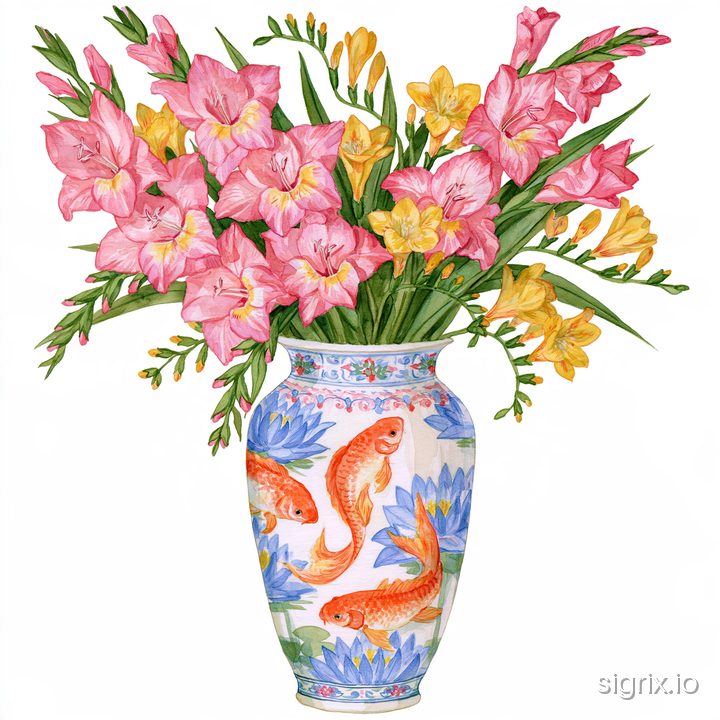 Watercolor Artistic Floral Vase Clipart Midjourney Prompt sample generation 7