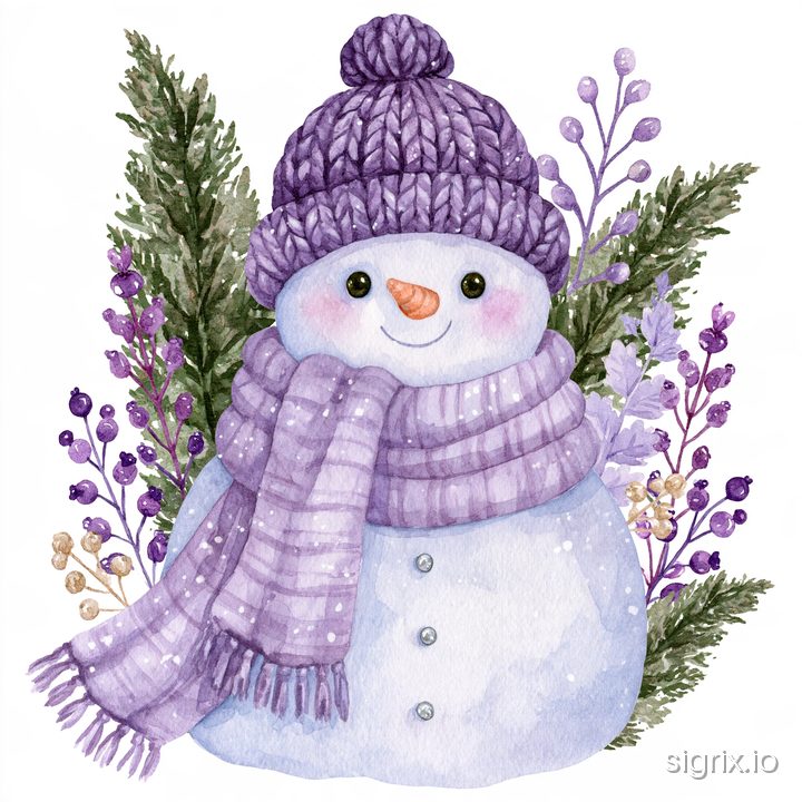 Purple Christmas Watercolor Clipart sample generation 6