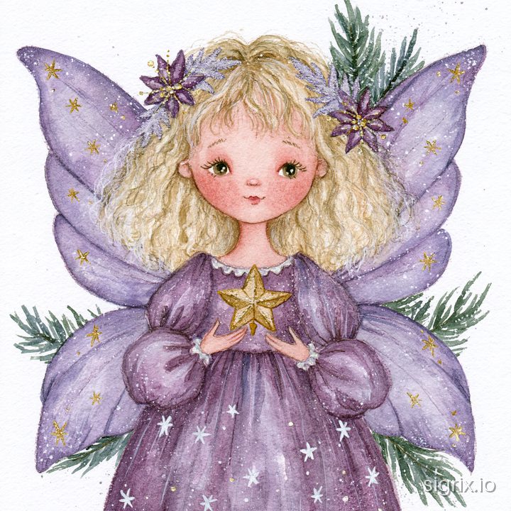 Purple Christmas Watercolor Clipart sample generation 4