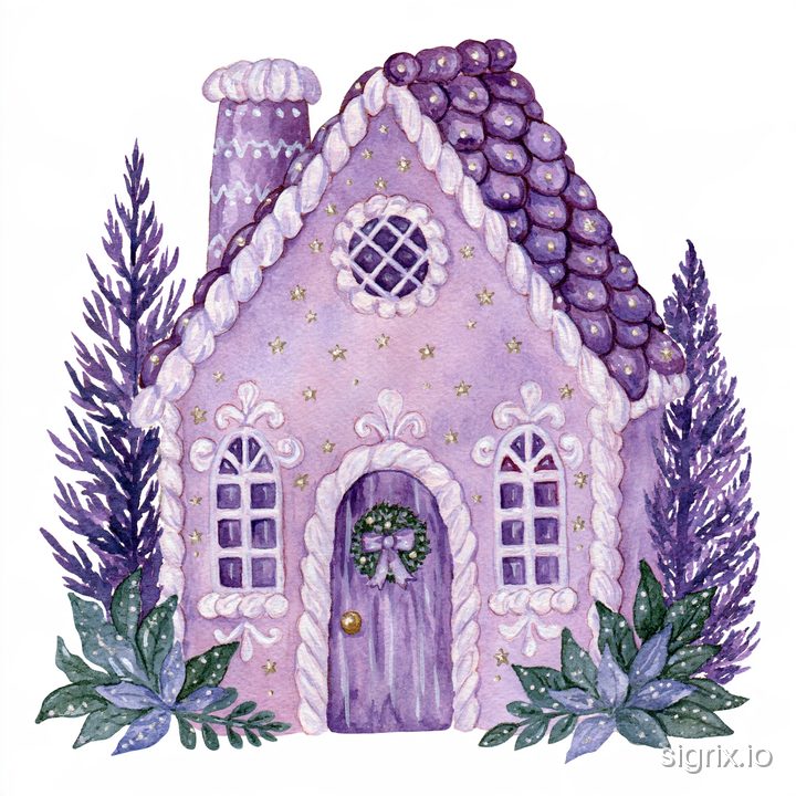Purple Christmas Watercolor Clipart sample generation 5