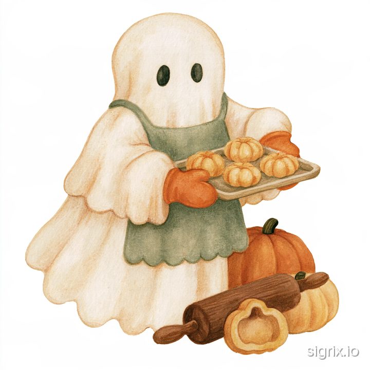 Cozy Autumn Halloween Ghost Clipart sample generation 5