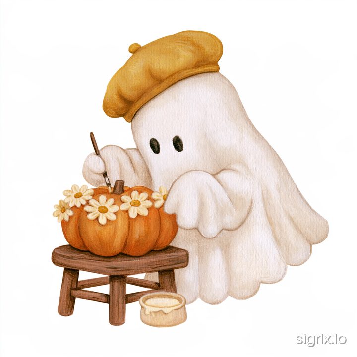 Cozy Autumn Halloween Ghost Clipart sample generation 7