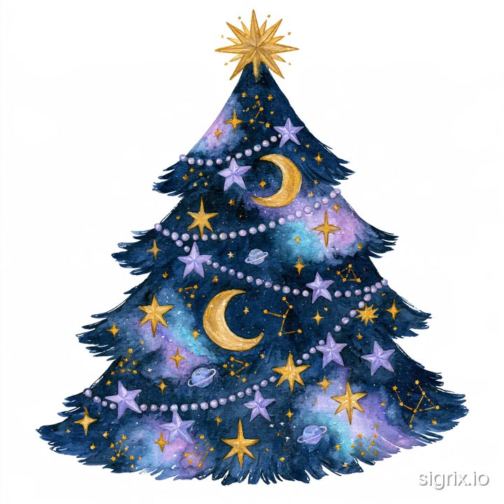 Cosmic Christmas Watercolor Clipart for Midjourney sample generation 6