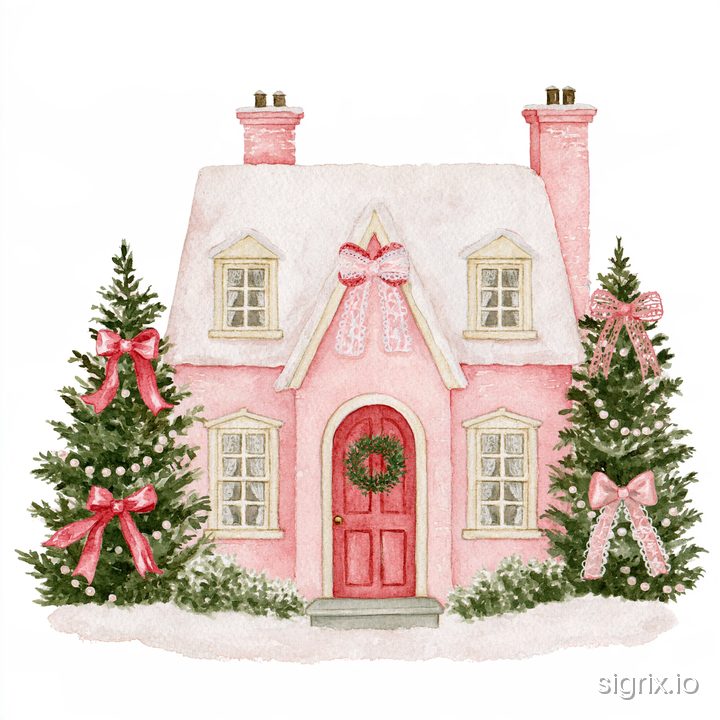 Pink Coquette Christmas Watercolor Clipart for Midjourney sample generation 4