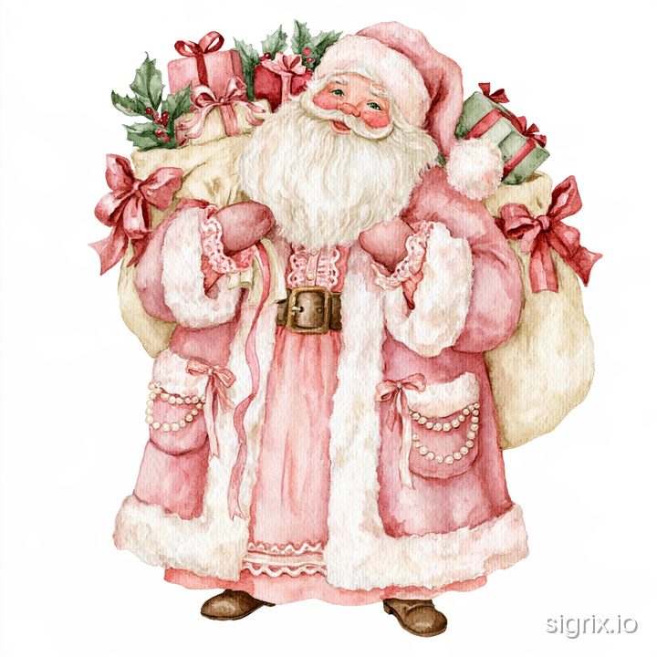 Pink Coquette Christmas Watercolor Clipart for Midjourney sample generation 8