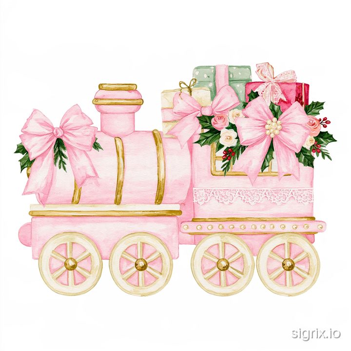 Pink Coquette Christmas Watercolor Clipart for Midjourney sample generation 6