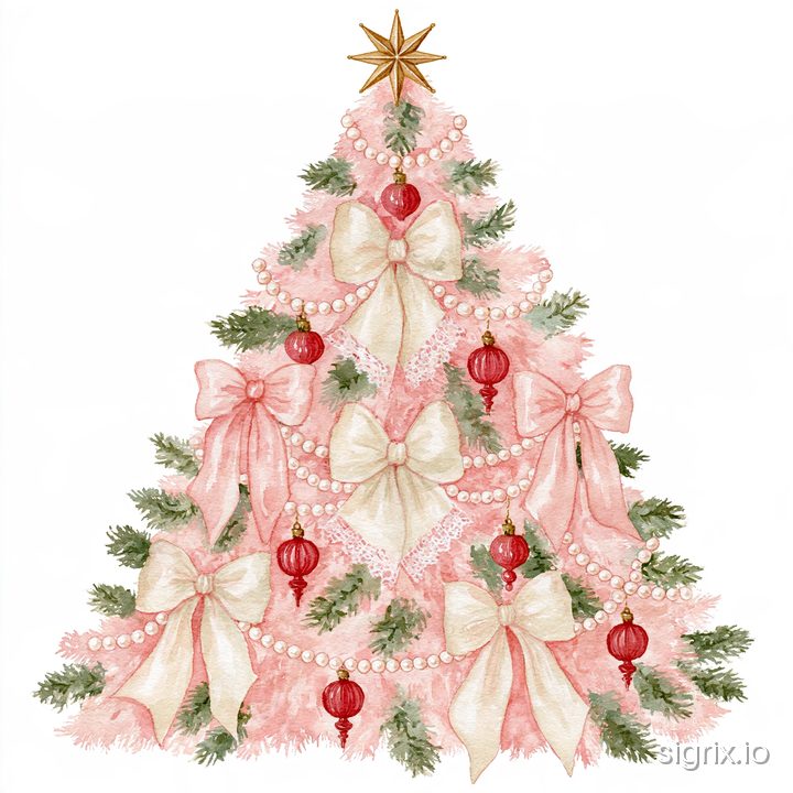 Pink Coquette Christmas Watercolor Clipart for Midjourney sample generation 1