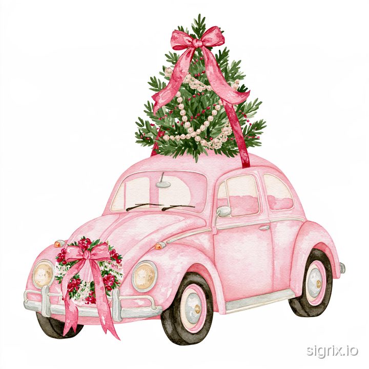 Pink Coquette Christmas Watercolor Clipart for Midjourney sample generation 5