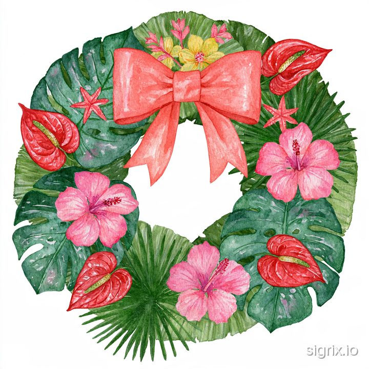 Tropical Christmas Watercolor Clipart for Midjourney sample generation 2