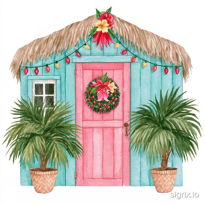 Tropical Christmas Watercolor Clipart for Midjourney sample generation 3
