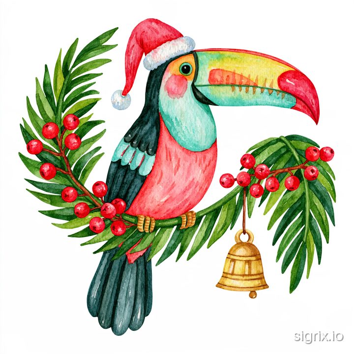 Tropical Christmas Watercolor Clipart for Midjourney sample generation 5