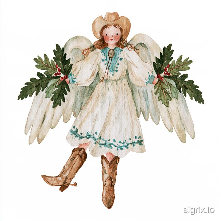 Cowboy Christmas Watercolor Clipart for Midjourney sample generation 9
