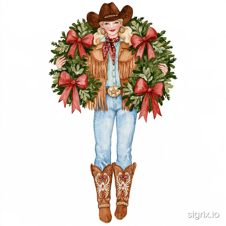 Cowboy Christmas Watercolor Clipart for Midjourney sample generation 3