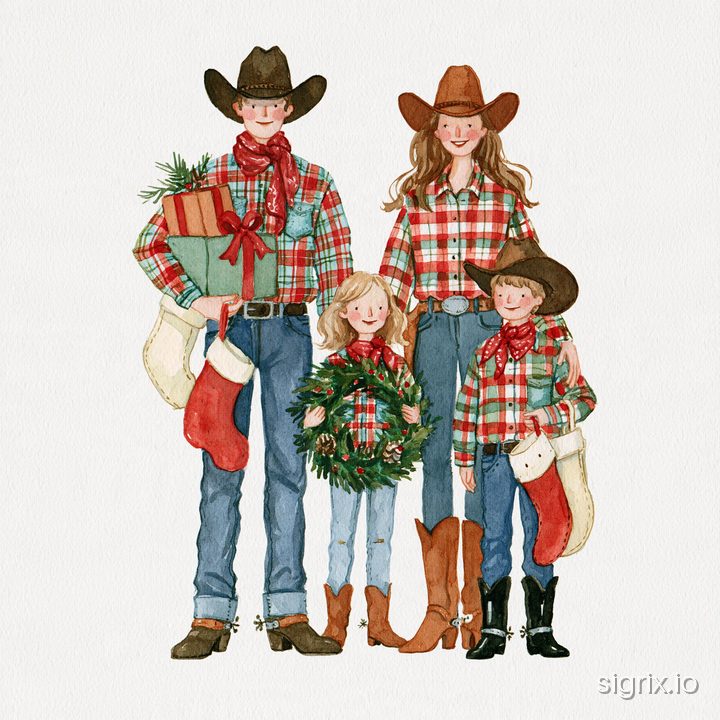 Cowboy Christmas Watercolor Clipart for Midjourney sample generation 2