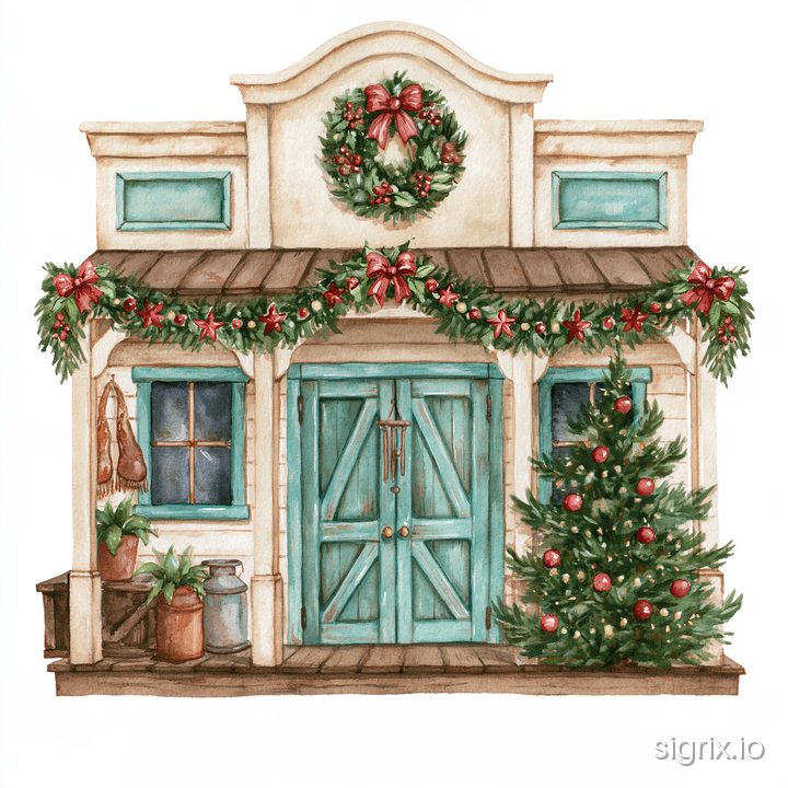 Cowboy Christmas Watercolor Clipart for Midjourney sample generation 1