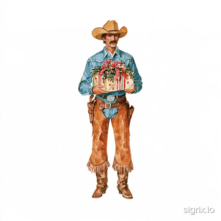 Cowboy Christmas Watercolor Clipart for Midjourney sample generation 4